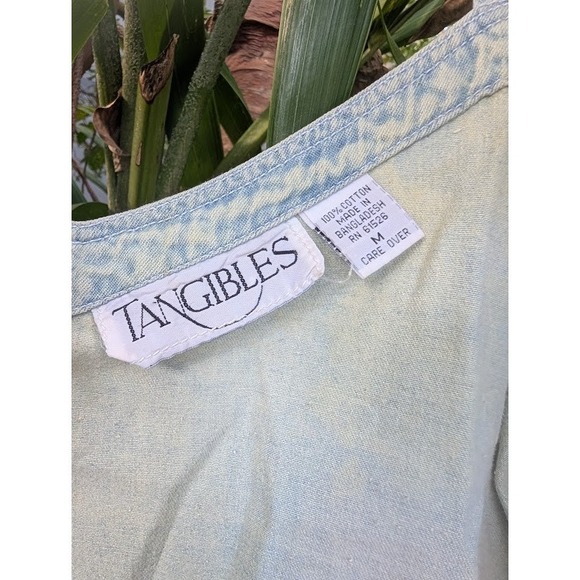 vintage 90s denim vest M gingham pink flower embroidery 100% Cotton boho country - Picture 3 of 7